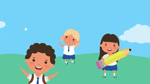 Happy diverse students playing together outdoors with school backpacks. Stock Footage 334092652
