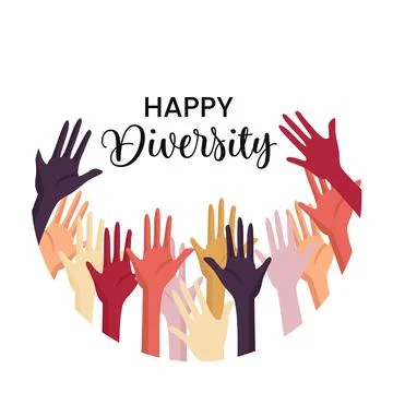Happy diversity with hands up background vector illustration Stock Illustration