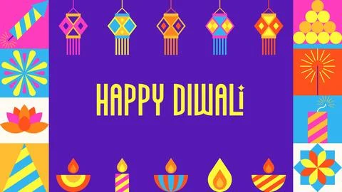 Happy Diwali Banner with Solid Purple Background and Yellow Text Stock Illustration