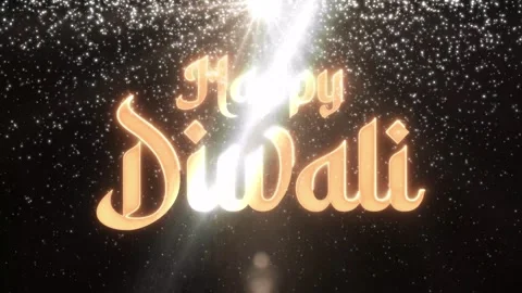 Happy Diwali Gold Particles Text Animation Dark Canvas 4K Diyas Overlay Stock Footage 346406451