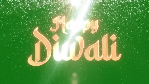 Happy Diwali Gold Particles Text Animation Chroma Key 4K Diyas Overlay Stock Footage 346406467
