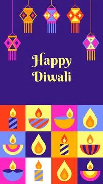 Happy Diwali Script Text Vertical Banner with Purple Background Stock Illustration