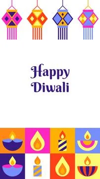 Happy Diwali Script Text Vertical Banner with White Background Stock Illustration