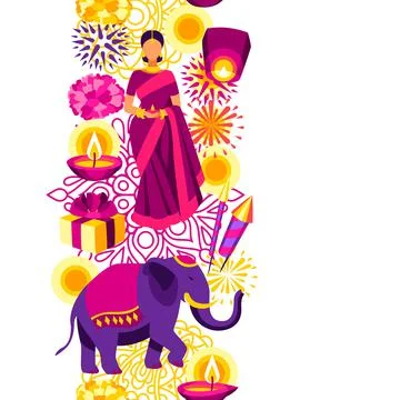Happy Diwali seamless pattern. Deepavali or dipavali festival of lights. Stock Illustration