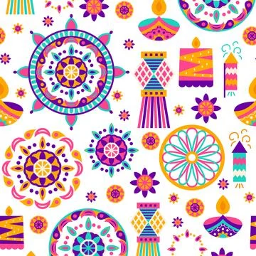 Happy Diwali Seamless Pattern Stock Illustration