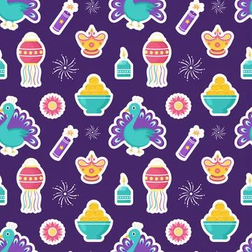 Happy Diwali Seamless Pattern Illustration Design with Light Festival of In.. Stock Illustration