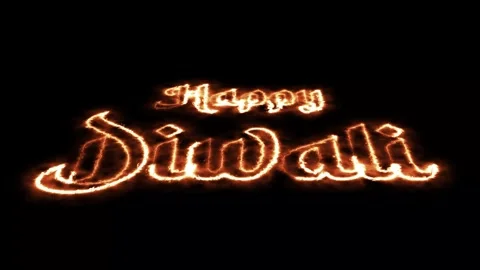 Happy Diwali Text Animated Fire Line Dark Canvas 4K Diya Lamps Overlay Stock Footage 346406449