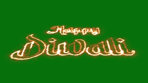 Happy Diwali Text Animated Fire Line Chroma Key 4K Diya Lamps Overlay Stock Footage 346406453