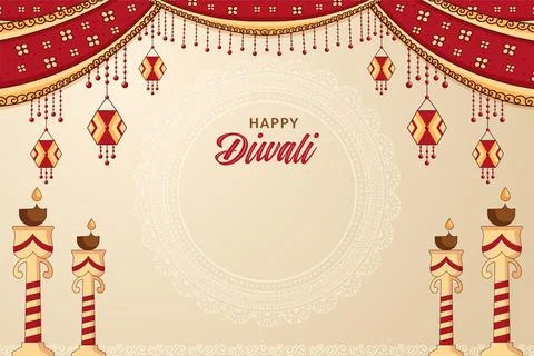 Happy Diwali Vector Greeting Background - Traditional Indian Festival Frame.. Stock Illustration