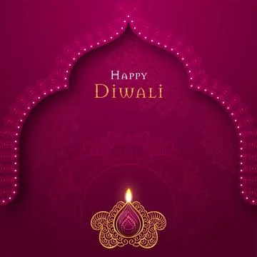 Happy Diwali Vector Greeting Background - Magenta Arch Frame with Golden Oi.. Stock Illustration