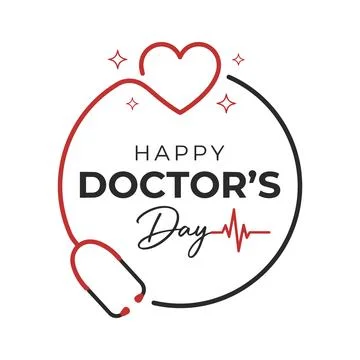 Happy doctors day typography design with stethoscope and red heart illustrati Stock Illustration