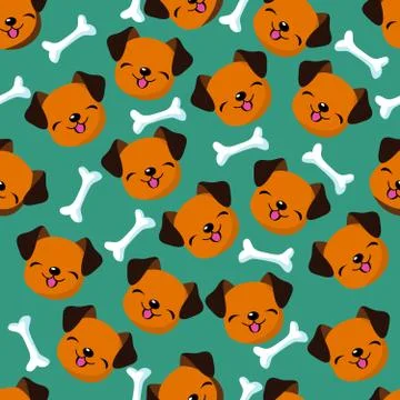 Happy dog face seamless vector pattern Stock Illustration