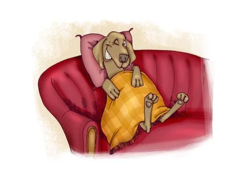 Happy dog on sofa Illustrazione stock