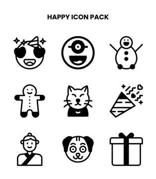 Happy DuoTone Set Icons Pack Stock Illustration