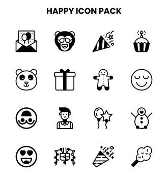 Happy DuoTone Vector Icons Pack Stock Illustration