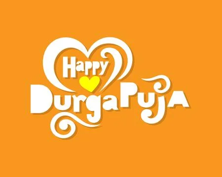 Happy Durga Puja Greeting Typography Design with Heart Shape Stock Illustration