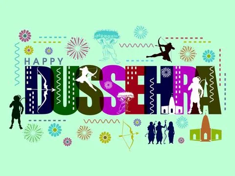 Happy Dussehra celebration background with different elements, Can be used .. Stock Illustration