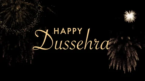 Happy Dussehra drawing text animation with colorful fireworks Stock Footage 345664028