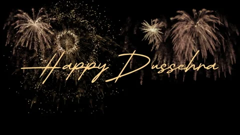 Happy Dussehra handwritten text animation with fireworks in the background Stock Footage 345664000