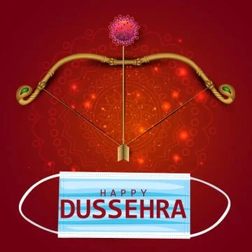 Happy dussehra Indian festival. vector illustration. covid 19, corona virus c Stock Illustration
