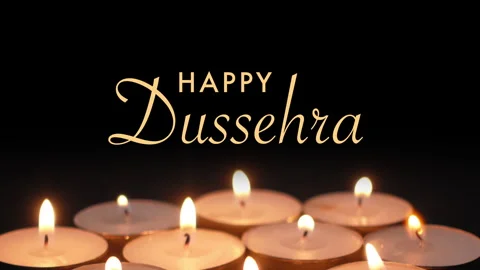 Happy Dussehra text animation with candle light ornament Stock Footage 345664039
