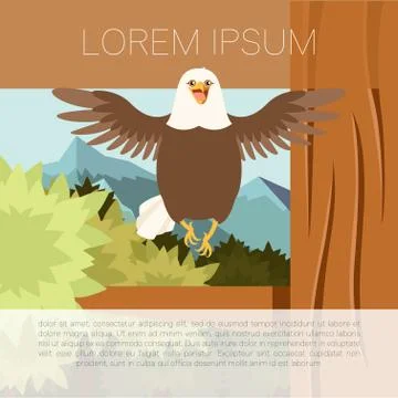Happy Eagle on the Tree flat Background Stock Illustration