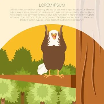 Happy Eagle on the Tree flat Background Stock Illustration