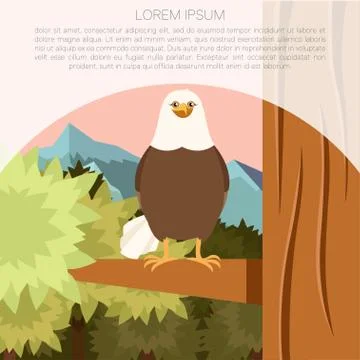 Happy Eagle on the Tree flat Background Stock Illustration