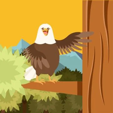 Happy Eagle on the Tree flat Background Illustrazione stock