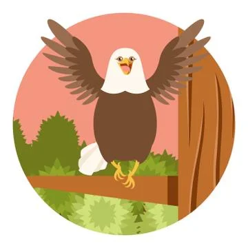 Happy Eagle on the Tree flat Background Stock Illustration