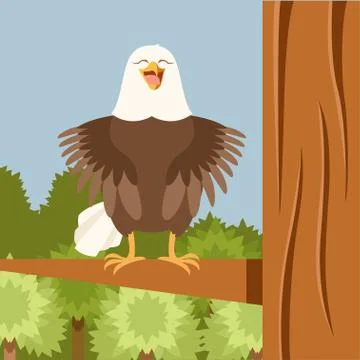 Happy Eagle on the Tree flat Background Stock Illustration