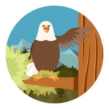 Happy Eagle on the Tree flat Background Illustrazione stock