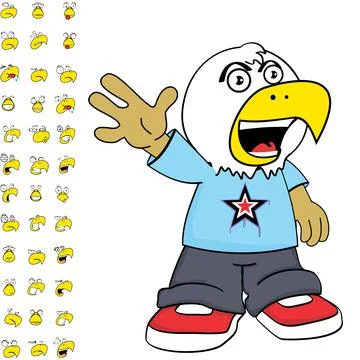 Happy eagle young kid character cartoon expressions set Stock Illustration