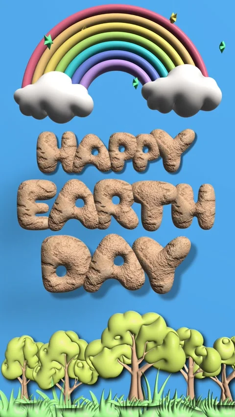 Happy Earth Day 3d animation vertical cartoon style night to day Stock Footage 301700830