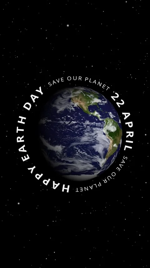 Happy Earth Day Circular Text Around Rotating Earth Space Animation Stock Footage 331645020