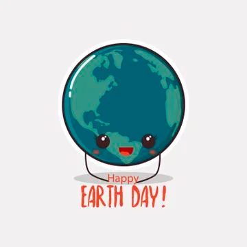 Happy Earth day concept. Vector illustration. Cute Earth cartoon illustration Stock Illustration