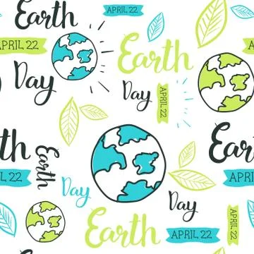 Happy Earth Day Seamless Pattern With Hand Drawing Lettering Creative 22 April Stock Illustration