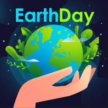 Happy Earth day. Vector hand holding the earth illustration with dark backgro Stock Illustration
