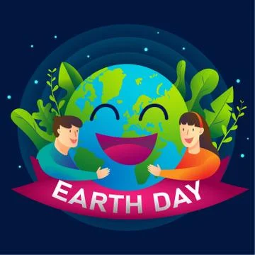 Happy Earth day. Vector human hug the earth illustration with dark background Stock Illustration