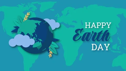 Happy Earth Day World Map Blue Green Flat Eco Animation Background Stock Footage 326406795