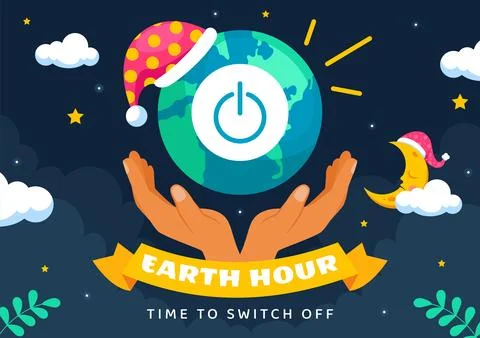 Happy Earth Hour Day Vector Illustration Featuring a Cloud, Light Bulb, Wor.. Stock Illustration