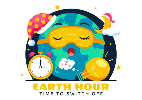 Happy Earth Hour Day Vector Illustration Featuring a Cloud, Light Bulb, Wor.. Stock Illustration