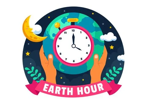 Happy Earth Hour Day Vector Illustration Featuring a Cloud, Light Bulb, Wor.. Stock Illustration