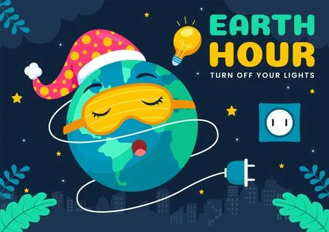 Happy Earth Hour Day Vector Illustration Featuring a Cloud, Light Bulb, Wor.. Stock Illustration