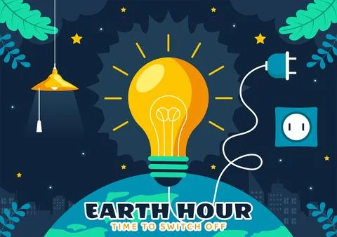 Happy Earth Hour Day Vector Illustration Featuring a Cloud, Light Bulb, Wor.. Stock Illustration