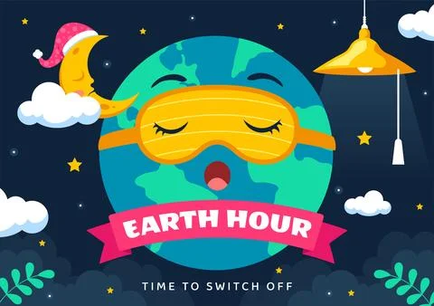 Happy Earth Hour Day Vector Illustration Featuring a Cloud, Light Bulb, Wor.. Stock Illustration