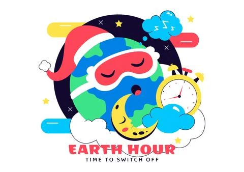 Happy Earth Hour Day Vector Illustration Featuring Cloud, Light Bulb, World.. Stock Illustration