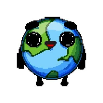 Happy earth planet character pixel art vector illustration Stock Illustration