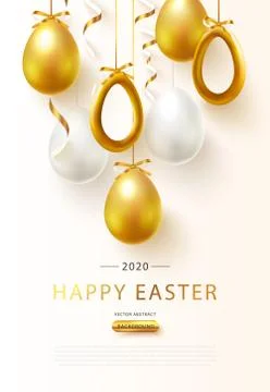 Happy Easter 2020 background with realistic golden eggs and serpentine.Greeting Stock Illustration