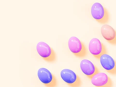Happy Easter 3d banner with painted eggs and empty space for text top view Stock Illustration
